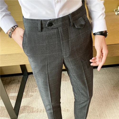 saferido New Fashion High Quality Men Suit Pants Straight Spring Autumn Long Male Plaid Classic Business Casual Trousers Full Length