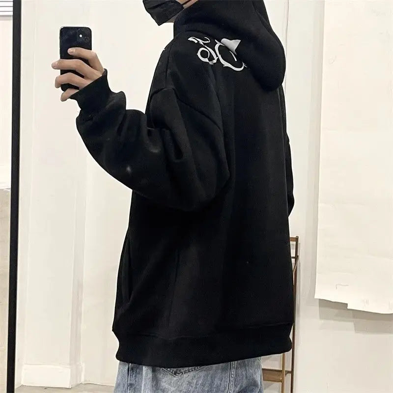 saferido Suede Hooded Sweater Men's Autumn/Winter New Trend Handsome American High Street Loose Casual Hip Hop Pullover Coat