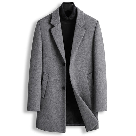 Autumn and Winter New Men's Italian Style Elegant and Fashionable Mid-length Simple Business Casual Slim Woolen Coat Coat