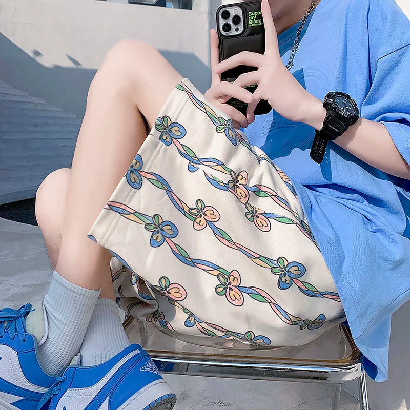 saferido Beach Printed Casual Short Pants Men's Thin Street Hip Hop Trend Fashion Sports Loose Straight Shorts Oversize Summer Clothes