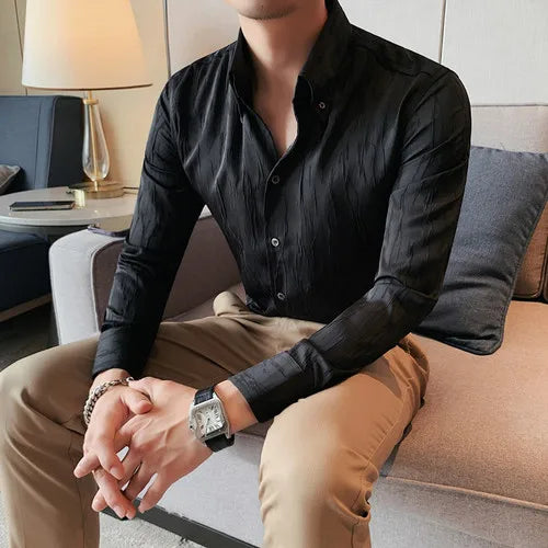 saferido Men Spring High Quality Fashion Slim Fit Long Sleeve Shirts/Male Fold Business Luxury Lapel Casual Shirts Chemise Homme S-3XL