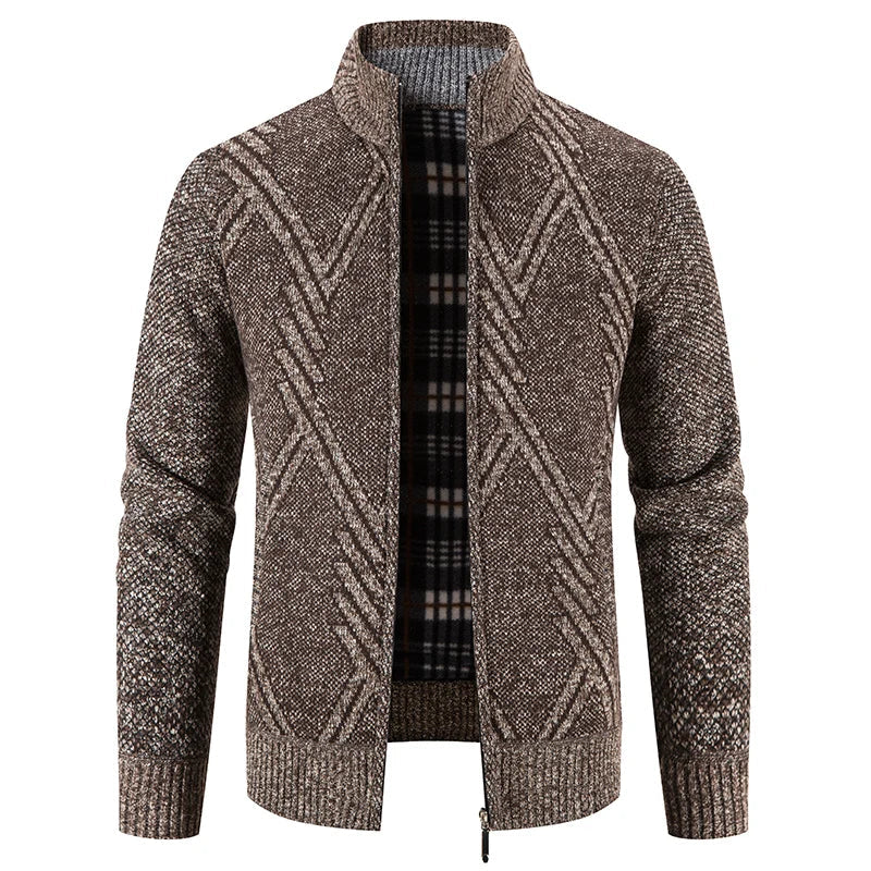 Autumn Winter Jacket Men Coats Casual Stand Collar Zip Solid Color Sweater Men Slim Fit Thick Warm Fleece Knitting Pullovers