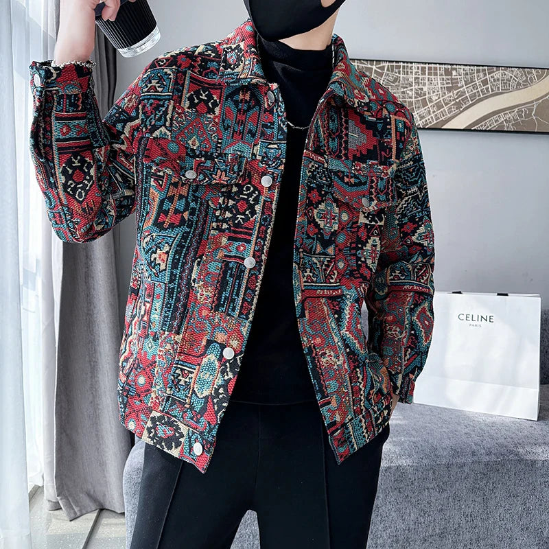 saferido Men Spring High Quality Printed Casual Denim Jackets/Male Jacquard Denim Jackets Man Slim Fit Coats