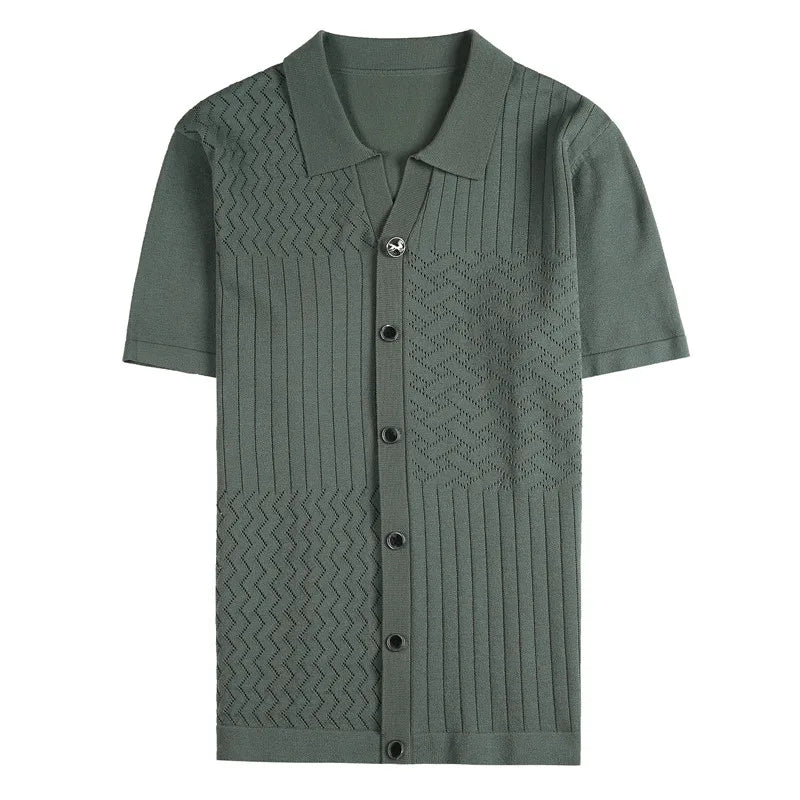 saferido Korean Style Men's Summer Casual Short Sleeves Knitted Polo Shirts/Male Slim Fit Business Fashion Stripe POLO Shirts S-4XL