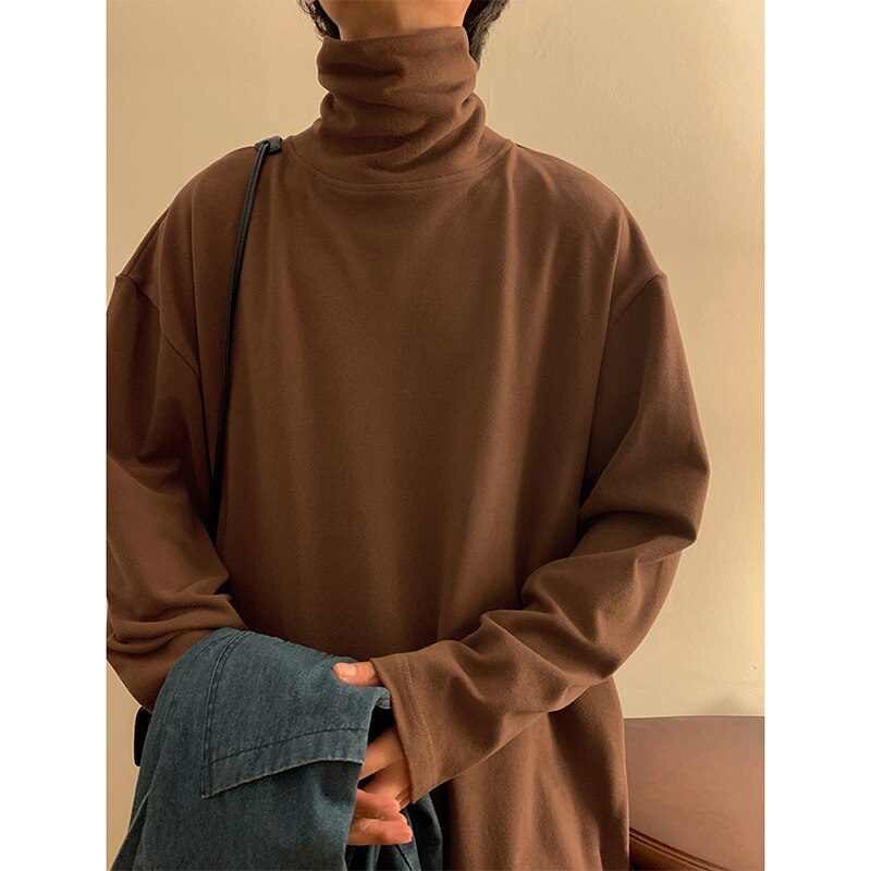 Autumn Men's Turtleneck T-shirts Long Sleeve Solid Color Dralon Male Casual Tops Clothing Fashion Tee Shirts Men Bottoming Shirt