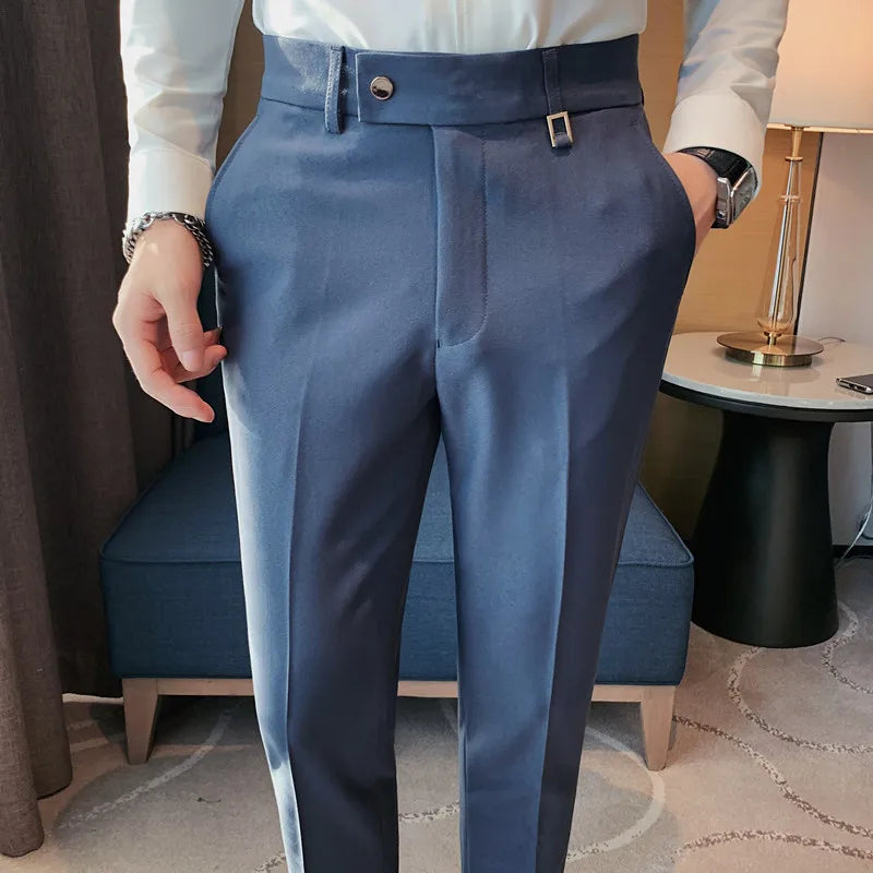saferido British Style Autumn Solid Business Casual Suit Pants Men Clothing Simple All Match Formal Wear Office Trousers Straight 28-36