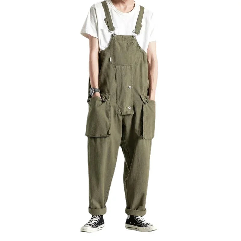saferido INS Style Straight Leg Pants Bib Coverall Japanese Retro Cargo Overalls Men's Loose Large Size Worker Work Clothing Jumpsuit