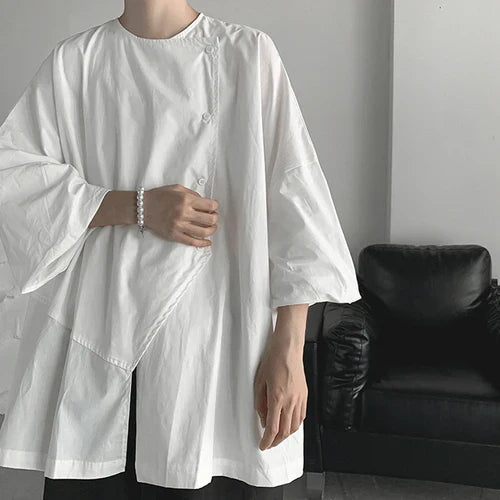 saferido Dark Style Oversize Shirt Men's Three-quarter Sleeve Top Niche Japanese Asymmetrical Profile Loose Short-sleeved Shirt