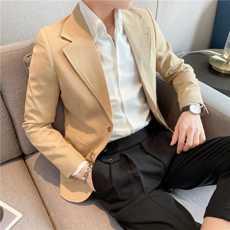 saferido High Quality Korean Slim Fit Blazer Jackets Men Clothing Simple Two Buttons Business Formal Wear Casual Suit Coats 3XL-S
