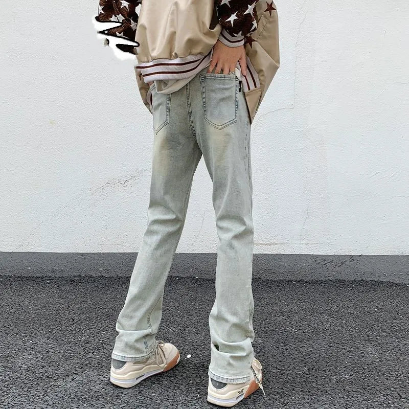 saferido Men's Blue High Street Micro La Jeans Fashion Men's Autumn New American Ruffian and Handsome Slim Long Pants