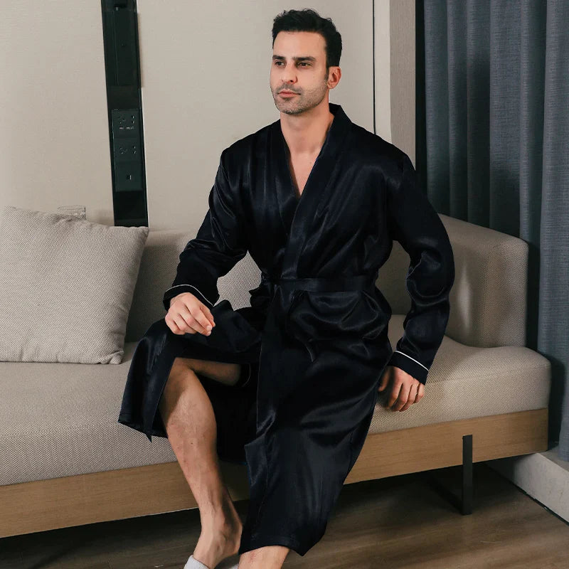 saferido Pajama men's spring and autumn silk thin style oversized pajamas long sleeved bathrobes ice silk bathrobes home clothing summer
