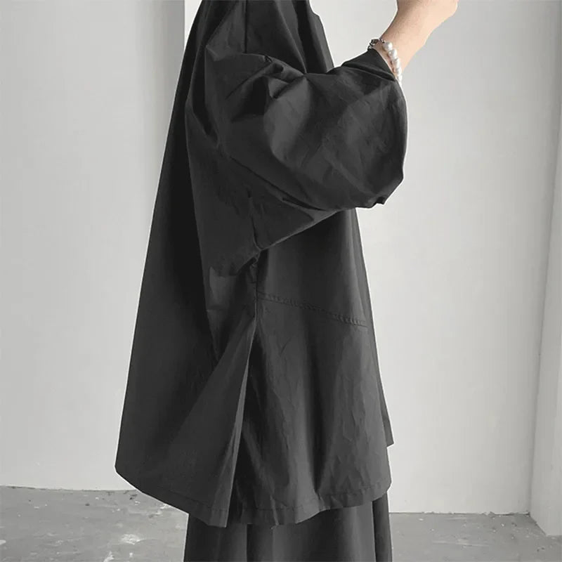 saferido Dark Style Oversize Shirt Men's Three-quarter Sleeve Top Niche Japanese Asymmetrical Profile Loose Short-sleeved Shirt
