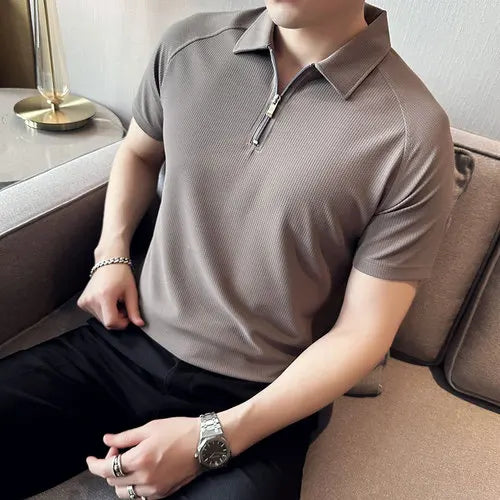 saferido British Style Summer polo shirts for Men Fashion pure color Short Sleeve Polo Shirts Slim Fit Casual Business Lapel Tee Tops 3XL