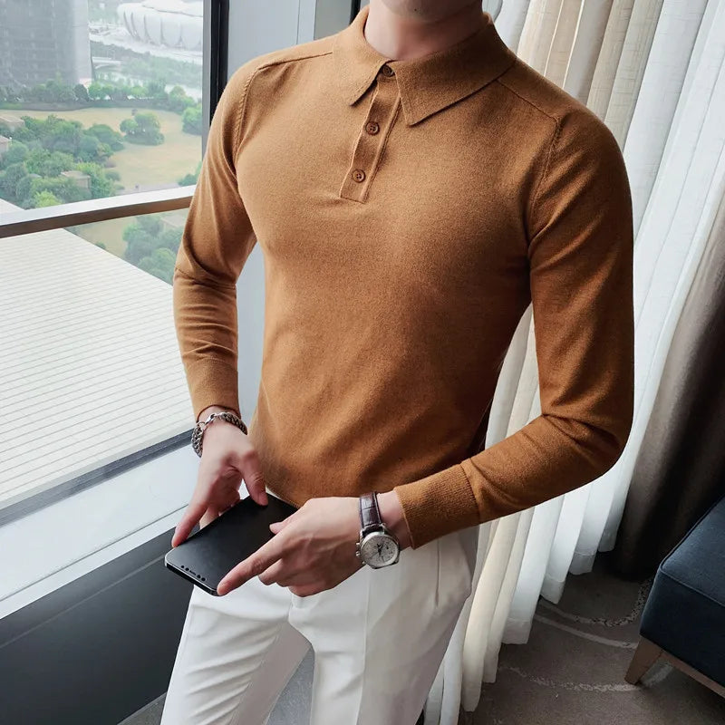 saferido Men Spring High Quality Casual Knitting Shirts/Male Slim Fit Fashion Long Sleeve Polo Shirts Tops Plus Size S-3XL