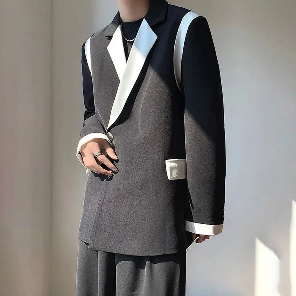 Men Blazer Patchwork Lapel Long Sleeve Streewear Button Loose Csual Suits Korean Fashion Men Thin Coats M-2XL