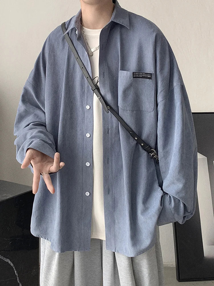 saferido men's spring and summer ins solid color long sleeve shirt men's Korean version trend basic style niche design shirt coat