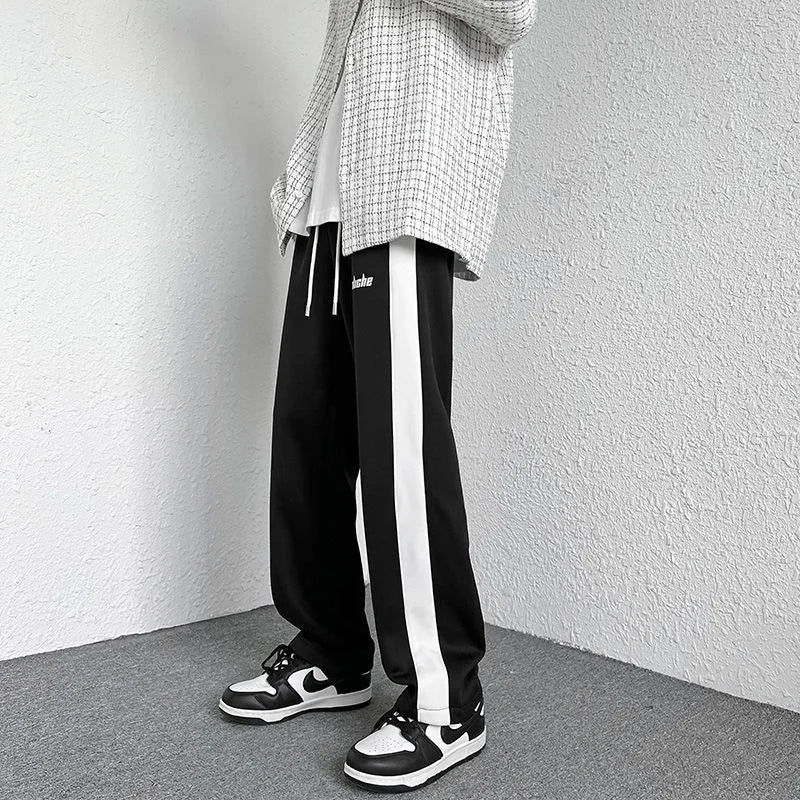 saferido Contrasting Color Stitching Mopping Casual Trousers Men Oversize Sports Loose Pants Printed Letters Straight Wide-leg Sweatpants