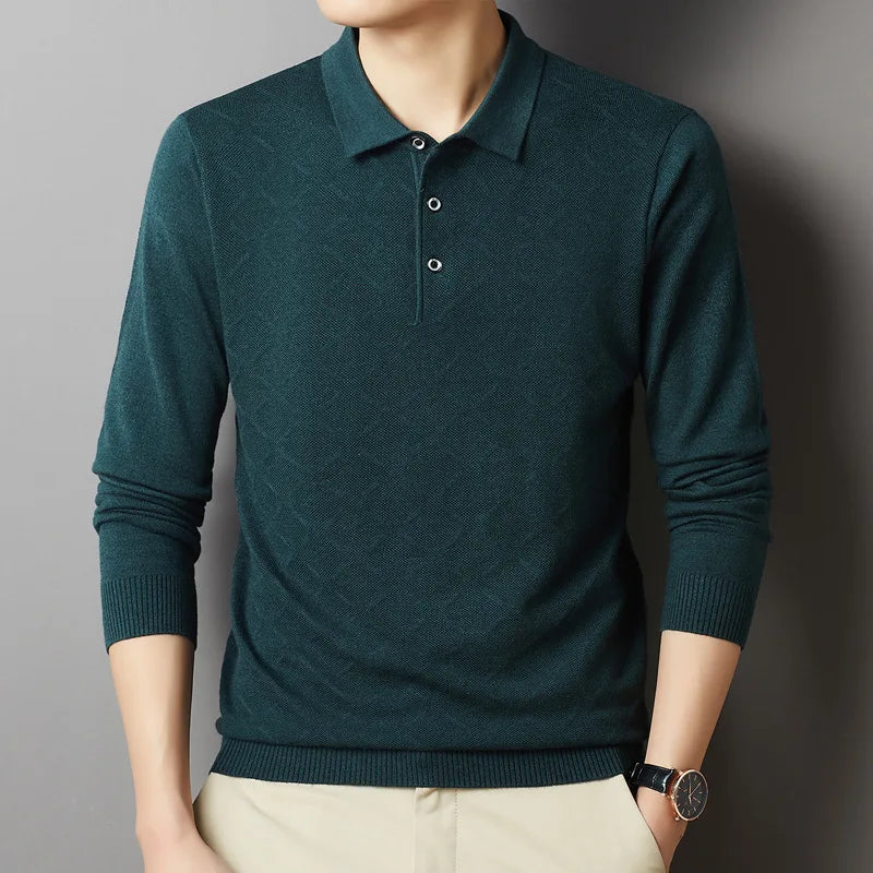 saferido High-End Polo Shirt for Men High Quality Wool Blend Fashionable Embroidered Long Sleeve Tee Korean Style Casual Menswear