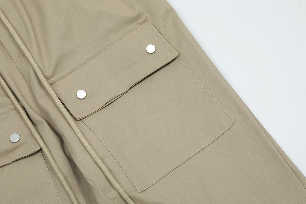 Side Ankle Button Pockets Drawstring Cargo Pants Men's Straight Solid Color Streetwear Baggy Casual Overalls Y2K Unisex Trousers