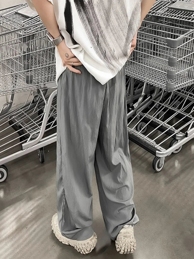 saferido Summer Casual Pants Men Solid Simple Ice Silk Breathable Baggy Wide Leg Trousers Japanese Style Vintage Fashion Couples Chic Ins