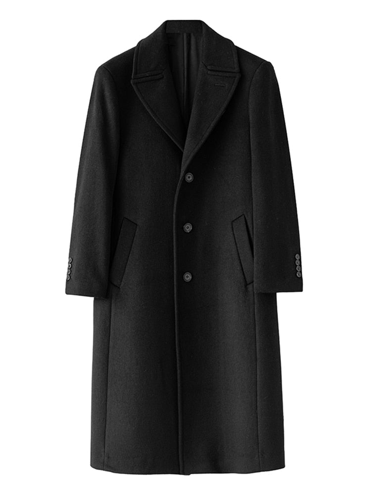 Autumn Winter Long Warm Black Trench Coat Men Single Breasted Luxury Wool Blends Overcoat High Quality Clothing