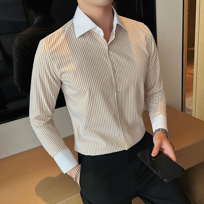 saferido Men's Spring High Quality Business Long Sleeve Shirts/Male Slim Fit Lapel Office Dress Shirts Hombre Casual Chemise de luxe