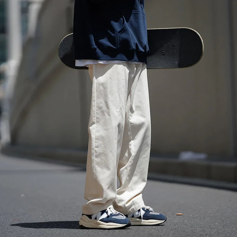 Autumn Cotton Casual Pants Men Fashion 3 Color Straight Pants Men Japanese Streetwear Loose Wide Leg Pants Mens Trousers M-2XL