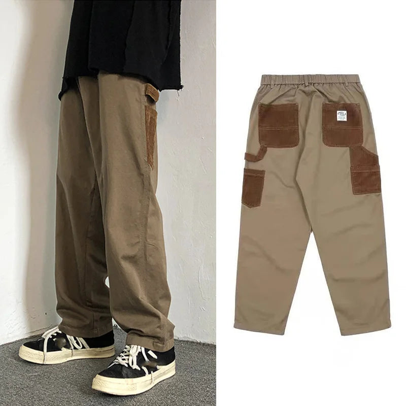 saferido Men's Overalls Vintage Baggy Straight Pants Spring Summer Casual Sweatpants Fashion Oversized Trousers Male Bottoms Y2K Clothes