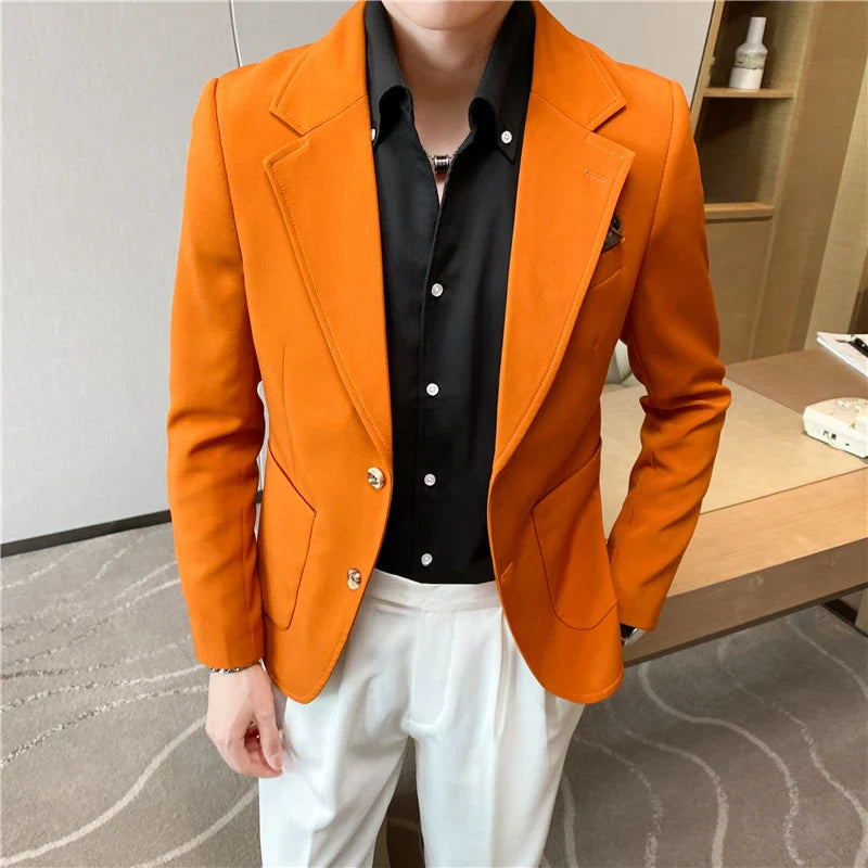 saferido High Quality Korean Slim Fit Blazer Jackets Men Clothing Simple Two Buttons Business Formal Wear Casual Suit Coats 3XL-S