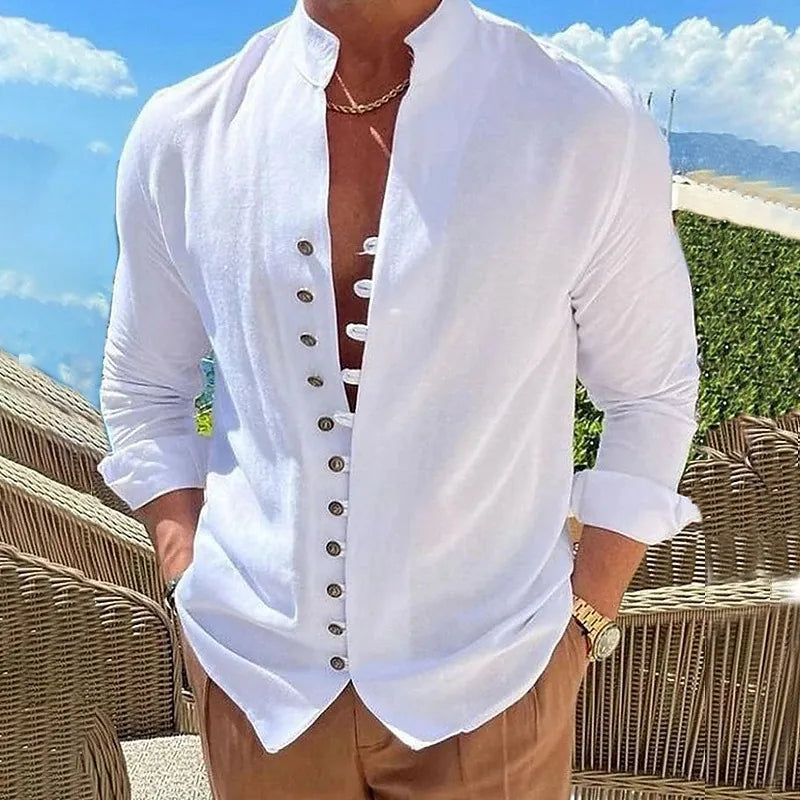 New Spring Autumn casual shirt loose Men's Solid Color Long Sleeve Shirt Button Shirts Vintage Big size
