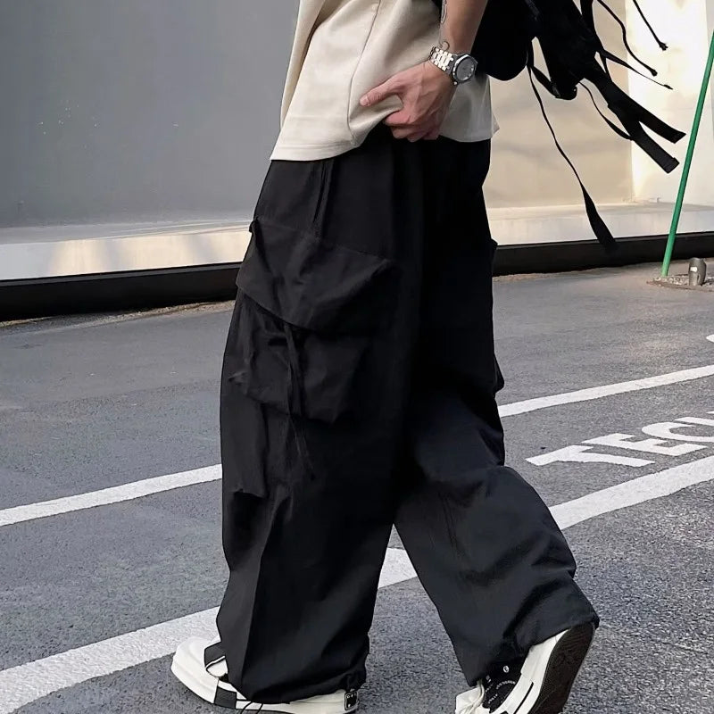 saferido Men Y2k Solid Cargo Pant Early Spring Korean Straight Oversize Casual Wide-Leg Trousers Streetwear Male Big Pockets Sweatpants