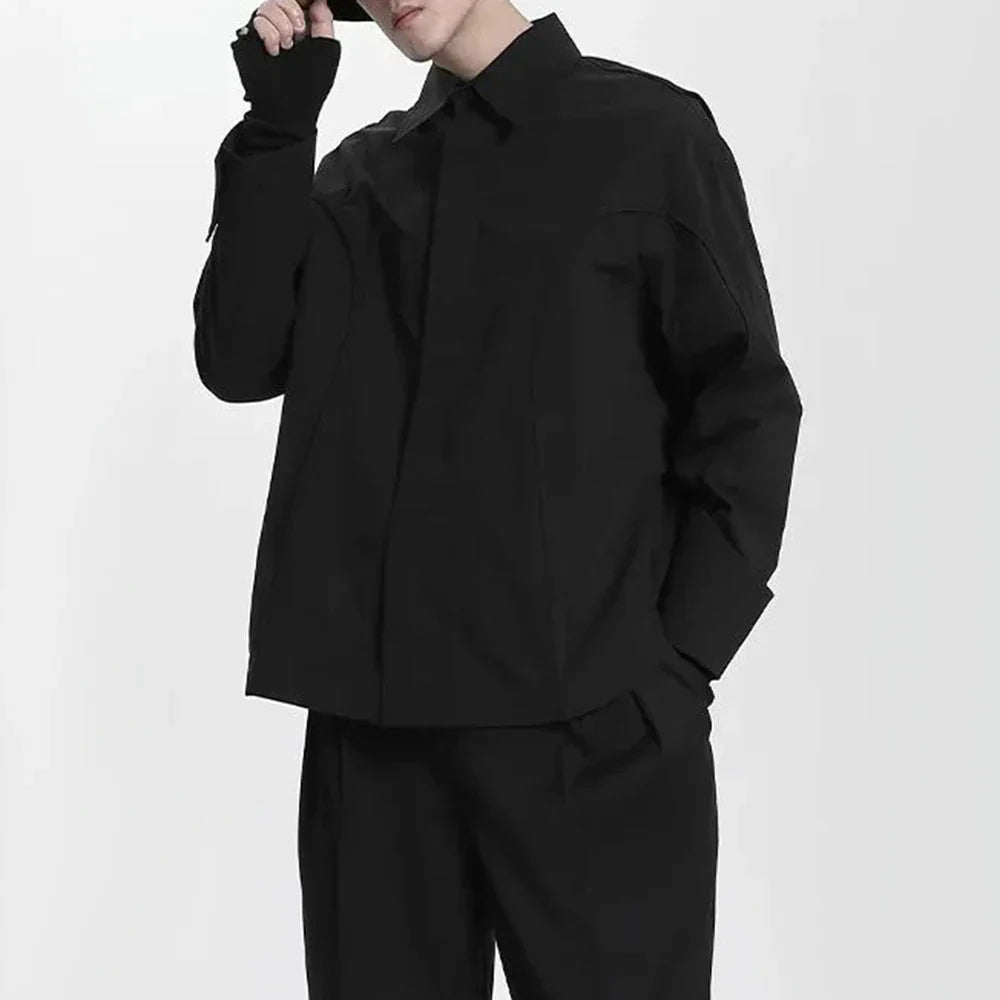 saferido Mens Japanese Dark Style Casual Long-Sleeved Shirt 2024 New Genderless Fashion Personality Youth Trend Solid Color Shirt Unisex