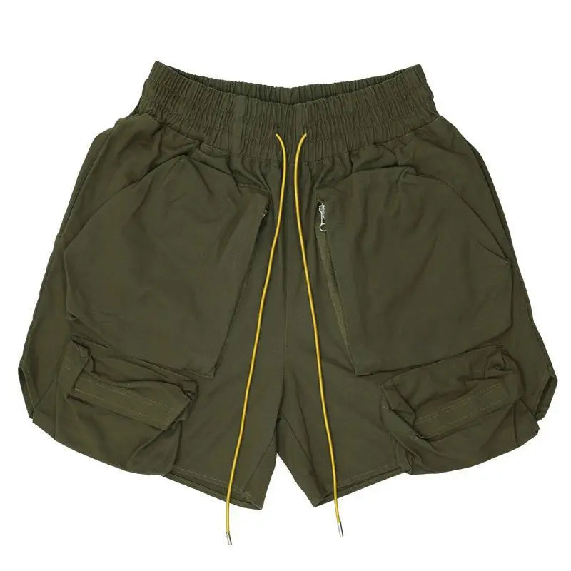 saferido High Street American Multi Pocket Functional Work Shorts Men's Street Retro Hip Hop Loose Casual Capris Trend