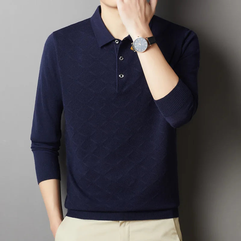 saferido High-End Polo Shirt for Men High Quality Wool Blend Fashionable Embroidered Long Sleeve Tee Korean Style Casual Menswear