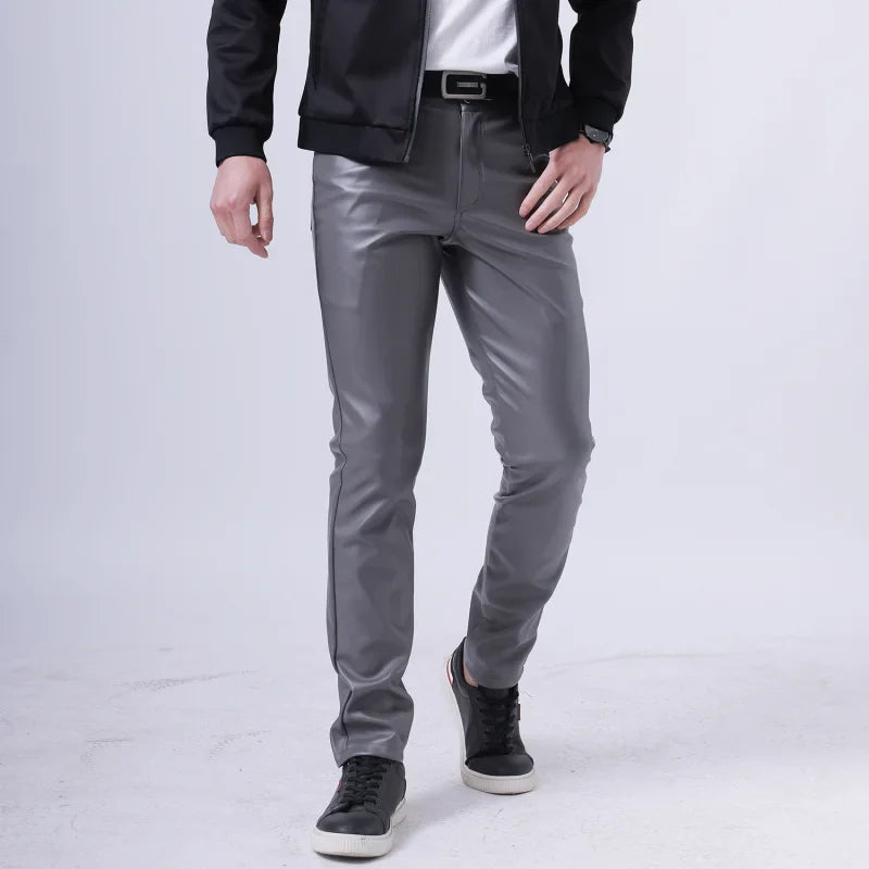 saferido Thin Leather Pants Men's Moto Pants Spring Summer Fashion Color Elastic Slim Fit PU Trousers Windproof Waterproof Man Bottoms