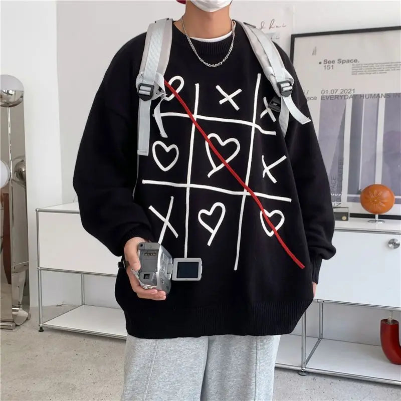 saferido Lattice Korean Fashion Sweater Men Interior Harajuku Men's Clothes Winter Oversize Wool and Mixes Knit Korean Women's Print Luxury