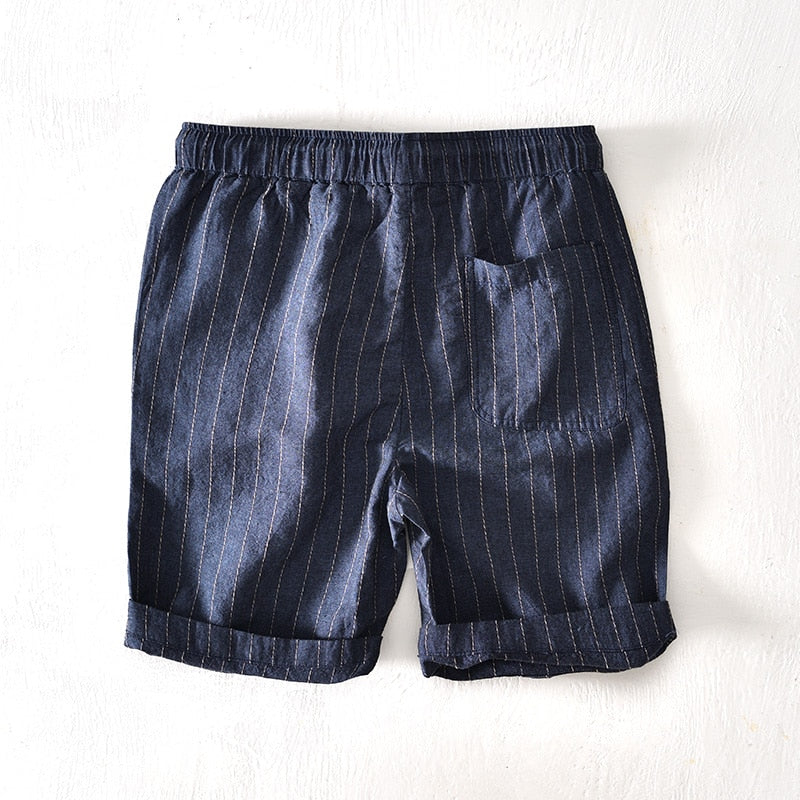 Cotton Linen Shorts for Men Fashion Striped White Loose Holiday Shorts Man Casual Plus Size Drawstring Short Pants