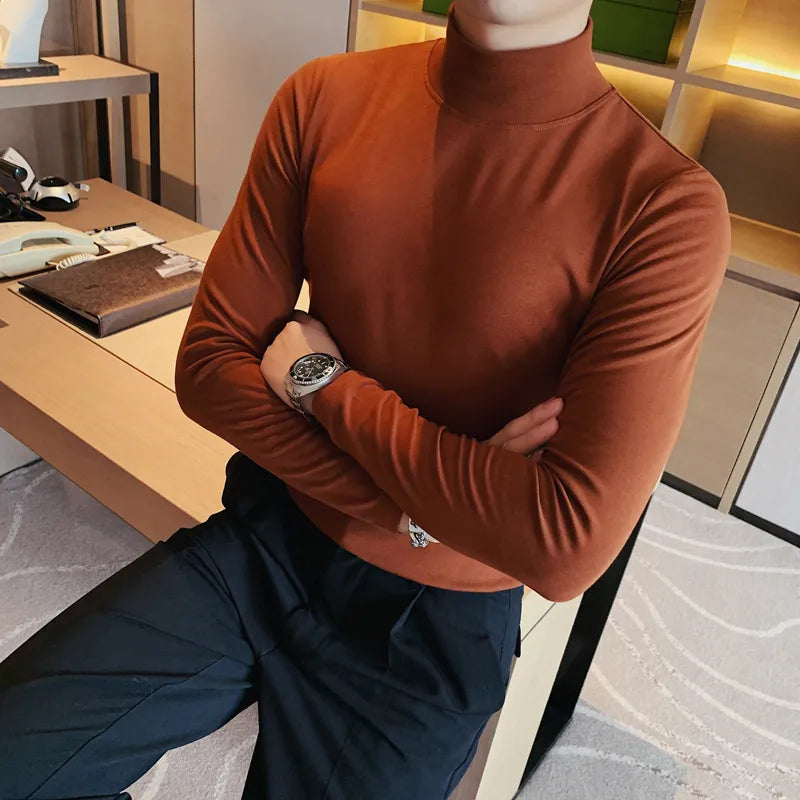 saferido Men's Spring Slim Fit Casual Long Sleeve T-shirt/male High Quality High Collar Tight Bottoming T-shirts Plus Size S-4XL
