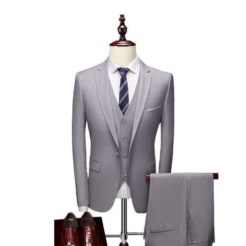 Men Slim Business Casual Suits Dress Three-piece Set Jacket Pants Vest / Male Wedding Groom Blazer Coat Trousers Waistcoat