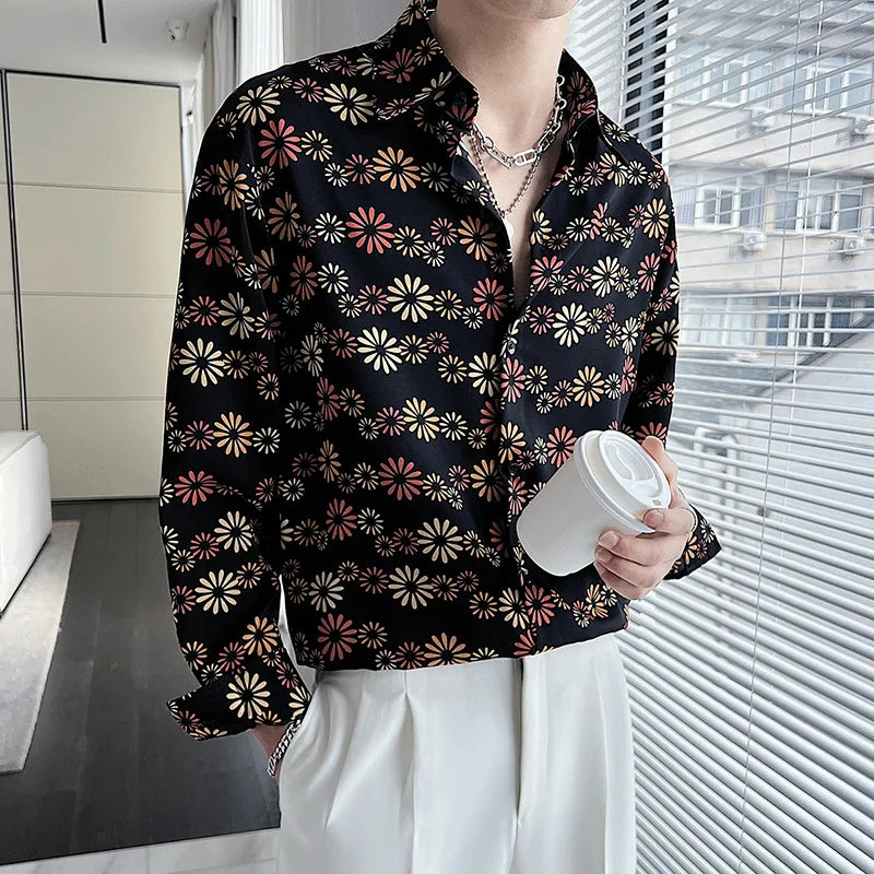 New Summer Men's Printed Shirts Oversized Clothing Casual Long Sleeve Striped Plaid Vintage Thin Draped Stretch Hawailan Blouses