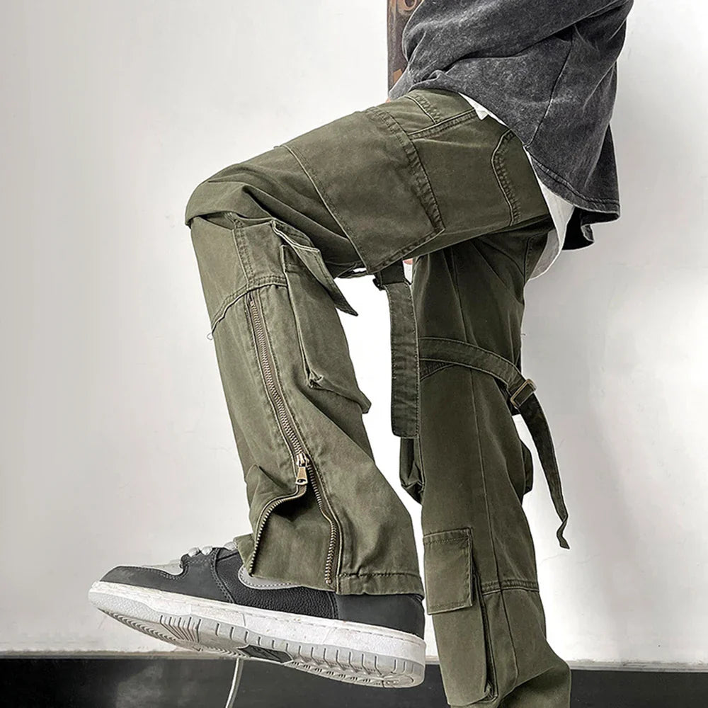 saferido Mens Trendy Cargo Pants Hip-Hop High Street Retro Japanese Style Multi-Pocket Casual Pants 2024 Spring And Autumn New Style
