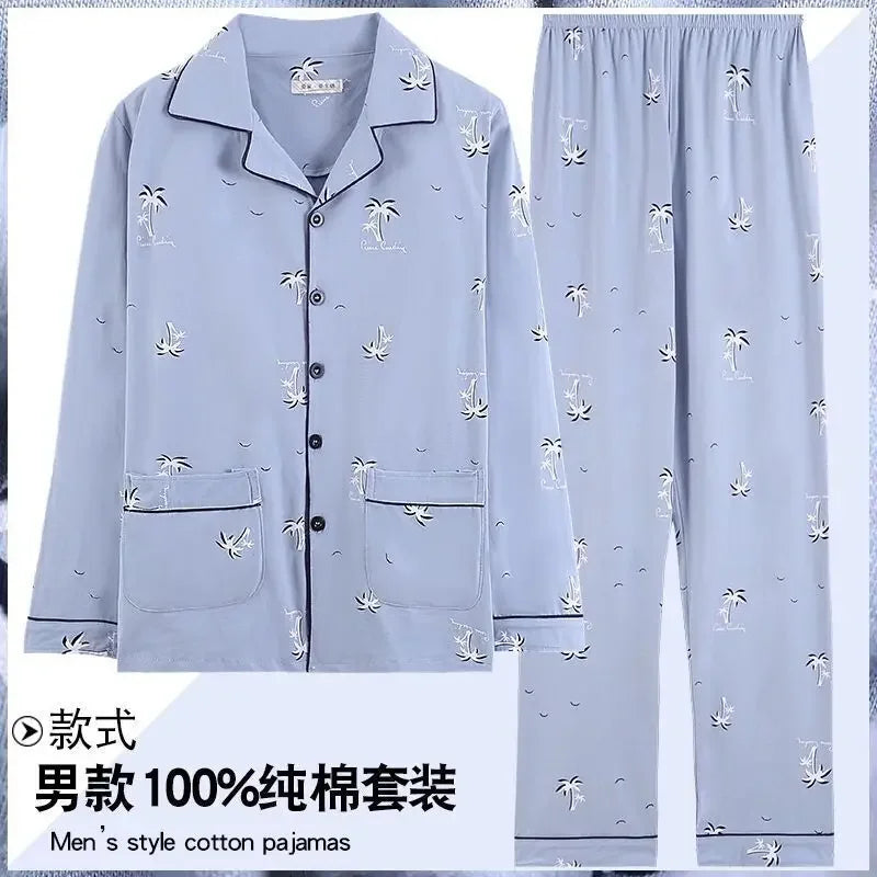 Men Pajamas Set Lounge Sleepwear Plaid Pyjamas Long Sleeve Spring Autumn Loungewear Male Homewear Home Clothes