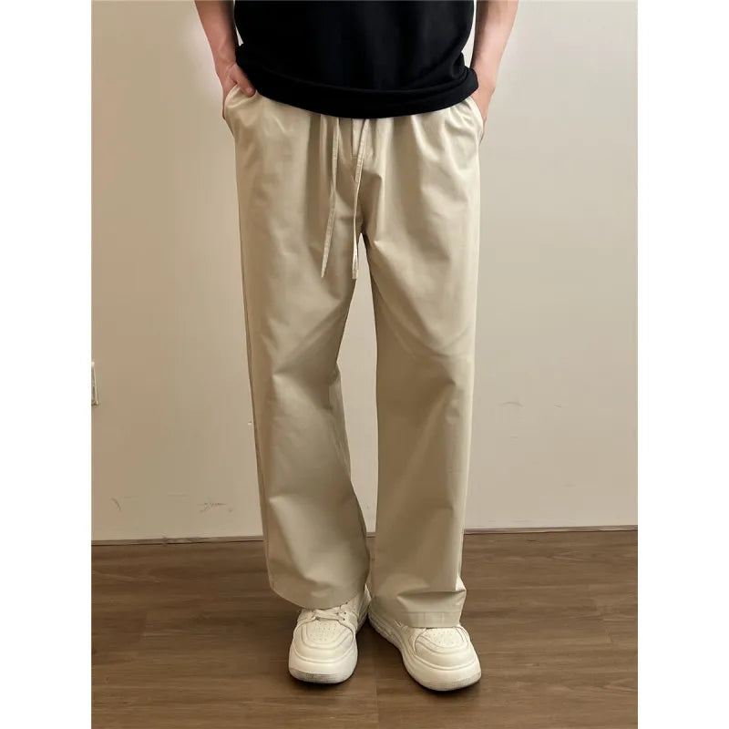 saferido Summer Casual Pants Men Retro Straight Pants Men Japanese Streetwear Loose Wide Leg Pants Mens Vintage Trousers M-2XL 