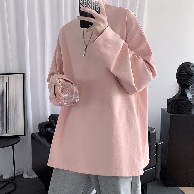 Autumn Long Sleeve T-Shirt Men Fashion Solid Basic T Shirt Mens Oversized Hip Hop Casual Cotton Mens Streetwear Top Tees