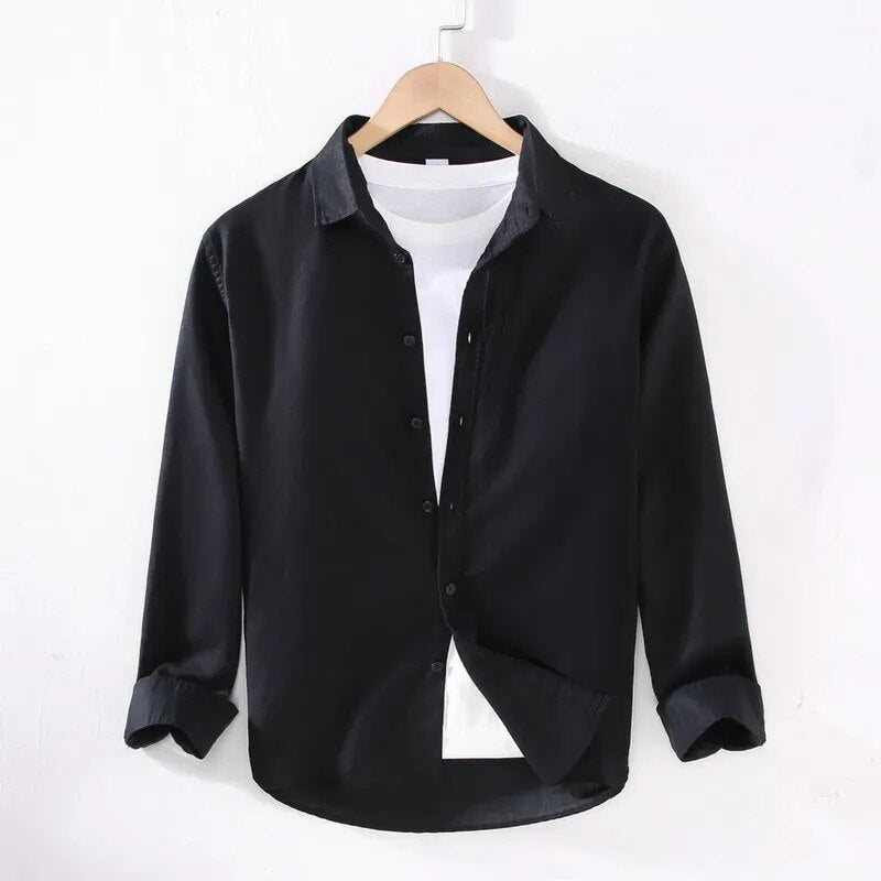 Linen Cotton Vintage Cargo Tops Shirts Men Cotton Long Sleeve Shirt Top Quality Fitness Tactical Shirt for Man