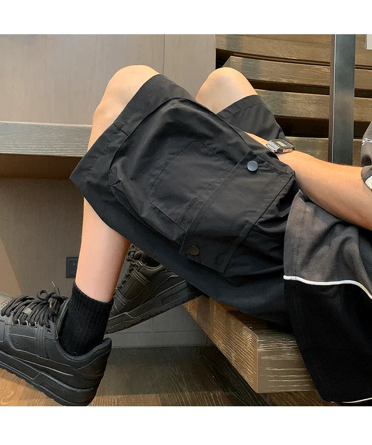 saferido Korean Streetwear Cargo Shorts for Men 2024 Summer Y2K New Multi Big Pocket Retro Casual Loose Shorts Men Versatile Summer Short
