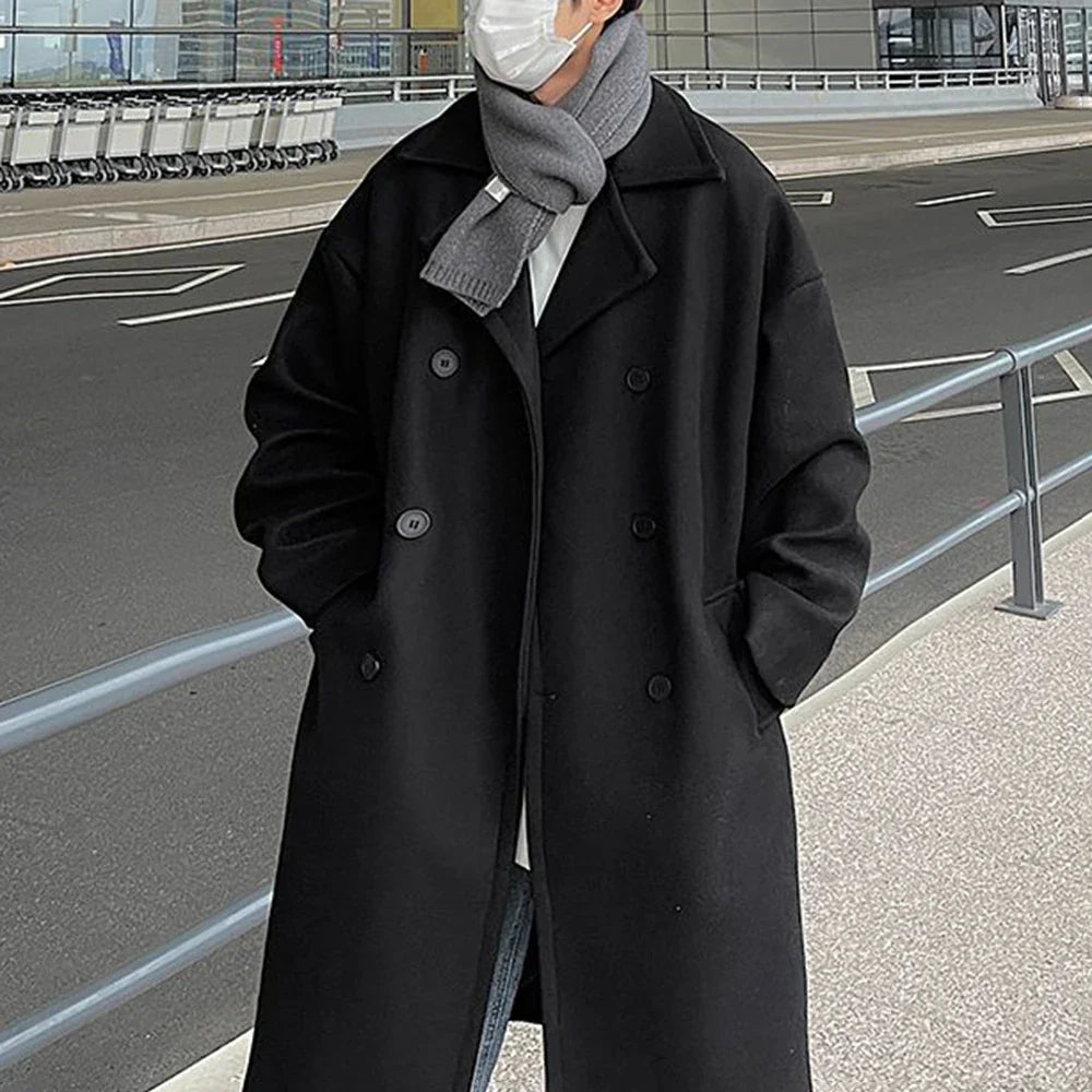 saferido Men's Mid-Length Lapel Collar Coat 2024 Autumn And Winter High-End German Retro Elegant Loose Windbreaker Men's Oversize