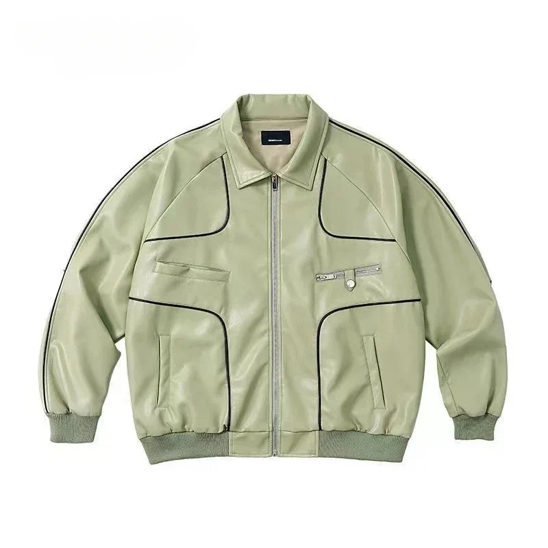 saferido American Vintage Up Leather Jacket Autumn New Street Trend Lapel Coat Men Hip Hop Harajuku Punk Casual Loose Motorcycle Jacket
