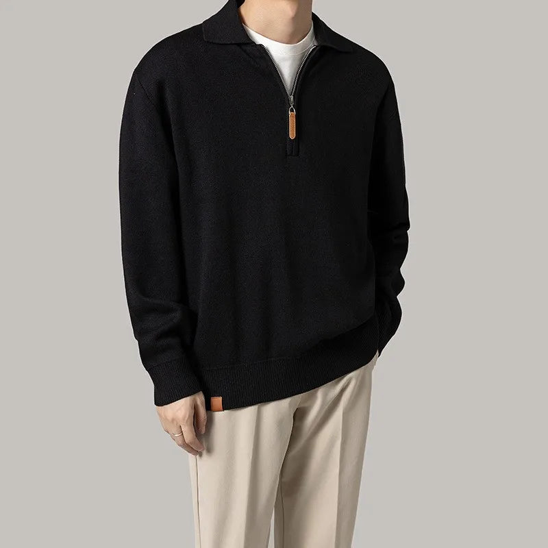 Autumn Clothing Men's Clothing Luxury Knitted Polo Shirt Casual Fashion Zippers Solid Color Long Sleeve Pullovers Leisure Shirt