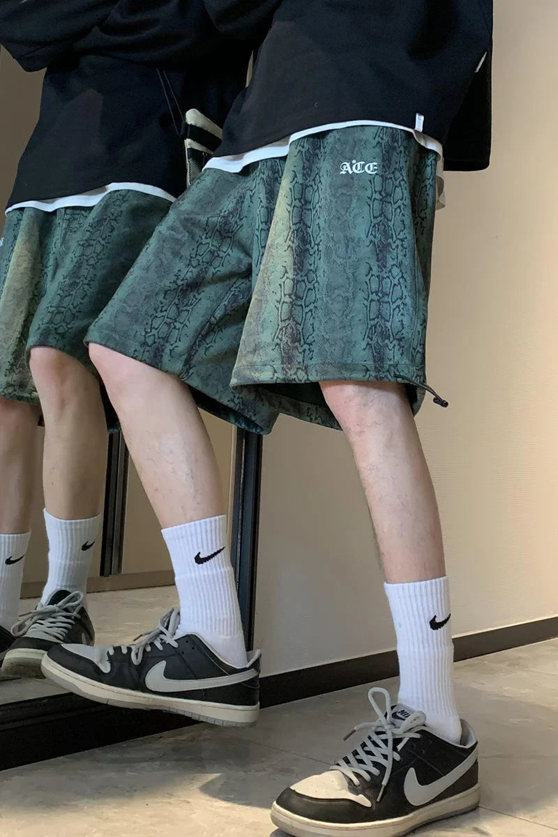 saferido Oversize Casual Shorts Men's Thin Street Trend Hip-hop Drawstring Sports Five Points Loose Straight Pants Printed Summer Clothes